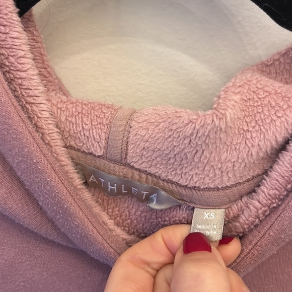 Athleta Cozy Karma Side Slit Fleece Lined Mauve Pink Hoodie Sweatshirt Size XS - Picture 3 of 8